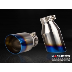 FIAT 500 Custom Stainless Steel Exhaust Tips by MADNESS (2) - Blue Flame Tip -  2.5" ID